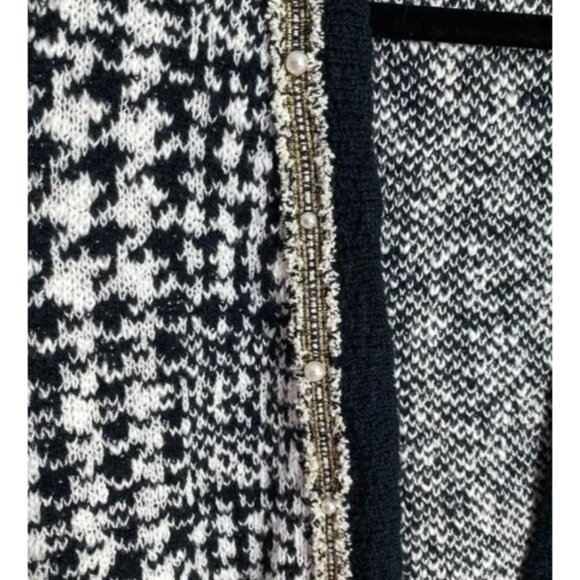 Cicos Women’s Cardigan Sweater Sz 0 Black White Houndstooth Open Front Tweed - Picture 6 of 12